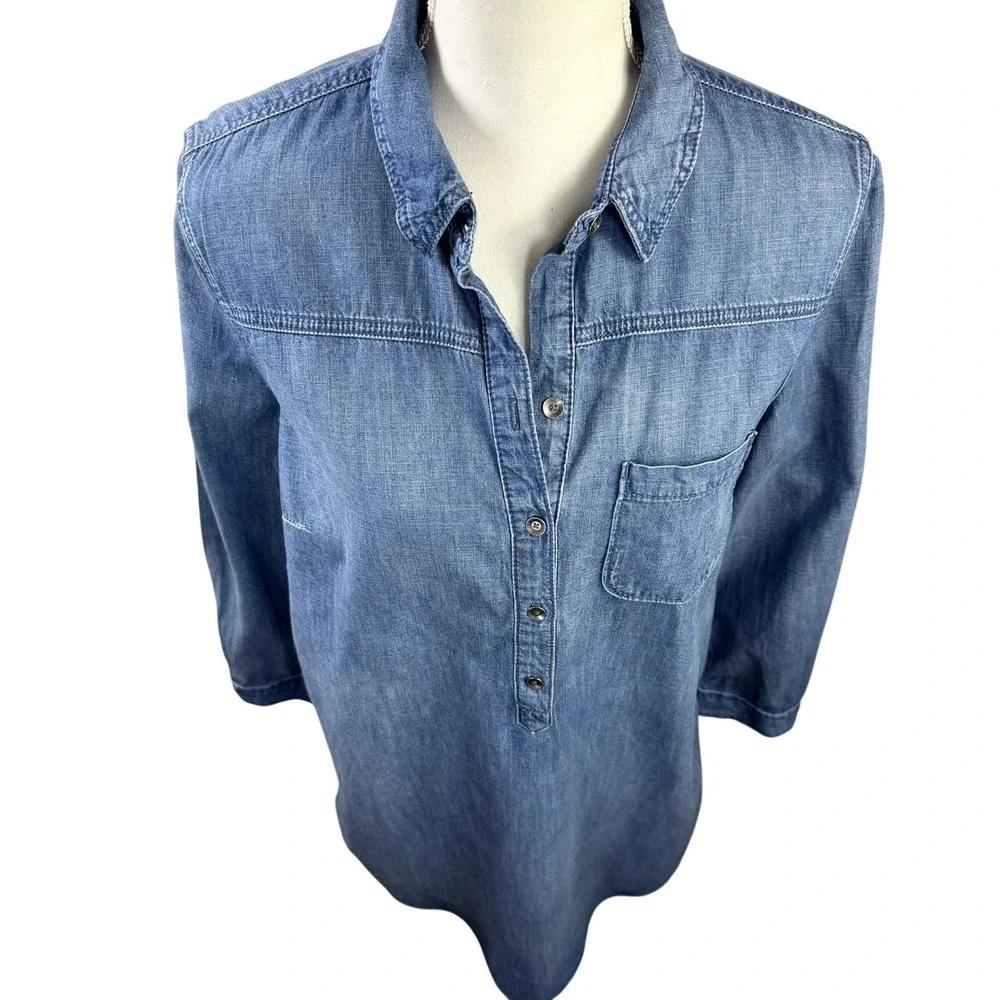 GAP Women's Chambray Medium Mini Button Up Long Sleeve Shirt Dress